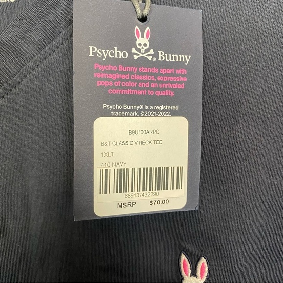 Psycho Bunny Mens Classic V Neck Tee in Navy - Picture 8 of 8